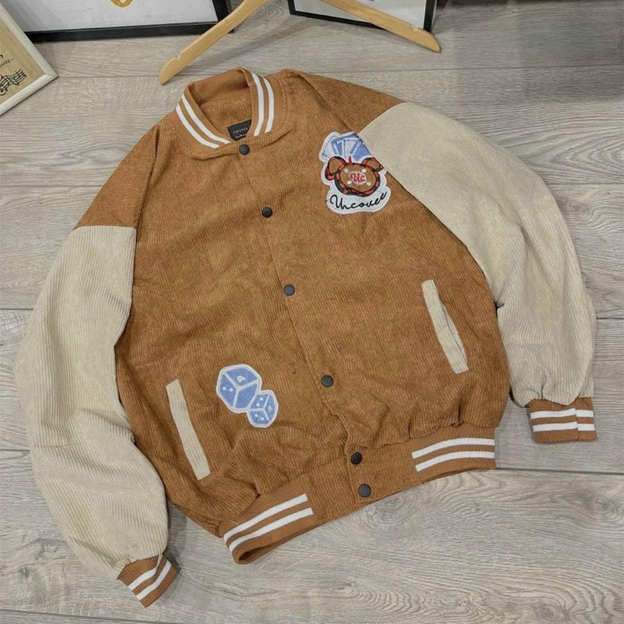 Áo Khoác Nhung THIFU FASHION Nhung Gân Mềm Mịn Tay Phồng Thêu UNCOVER Sắc Nét