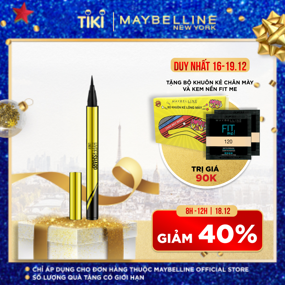 Bút Kẻ Mắt Nước Siêu Sắc Mảnh Không Lem Không Trôi Maybelline New York HyperSharp Liner Đen 0.5g