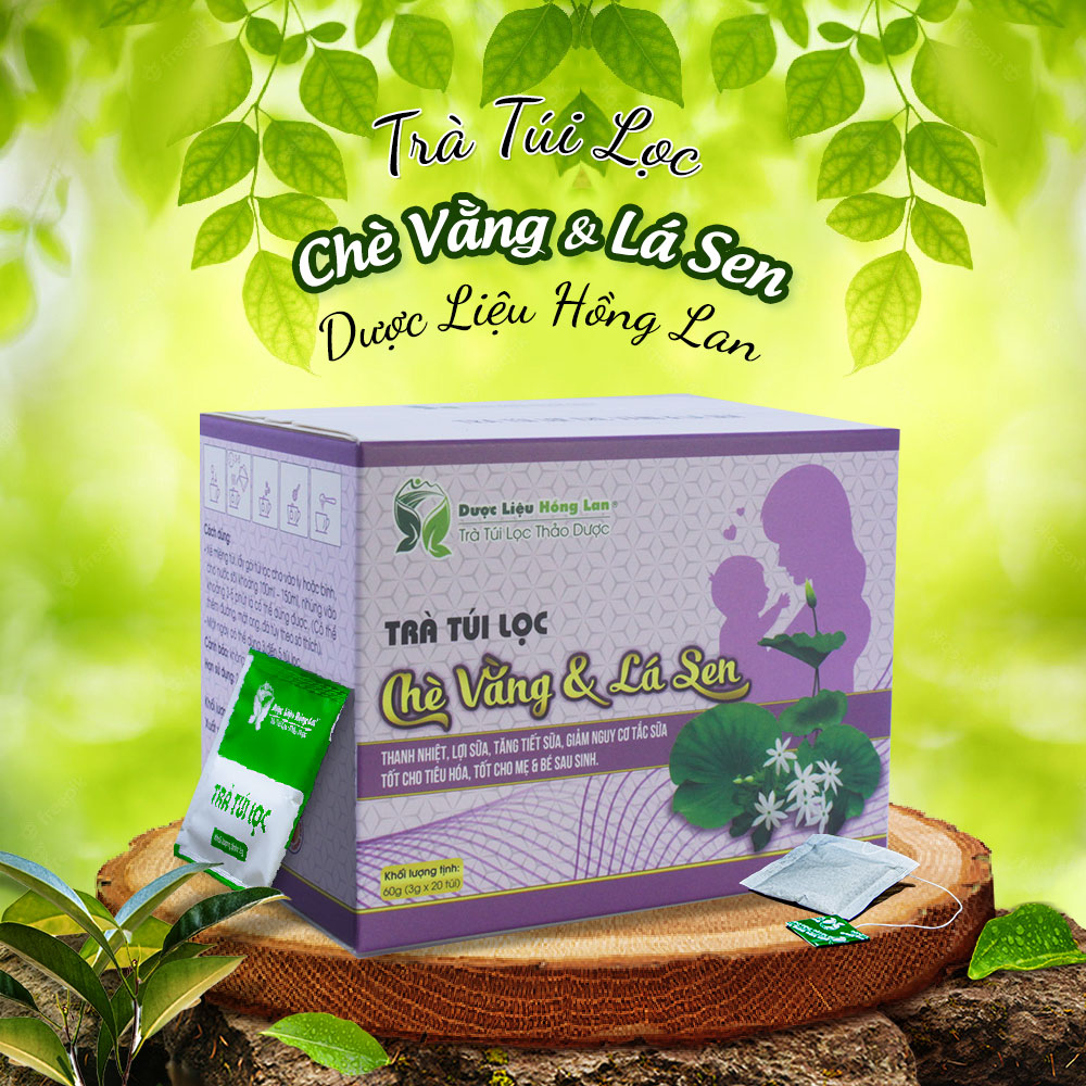 Trà Vằng & Lá Sen túi lọc hộp 60g Cty Dược Liệu Hồng Lan - Thanh nhiệt, lợi sữa, tăng tiết sữa, giảm nguy cơ tắc sữa, Tốt cho tiêu hóa, tốt cho mẹ & bé sau sinh,...