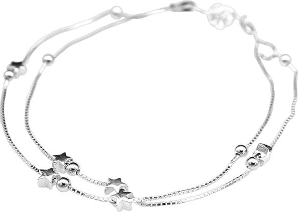 Lắc Chân Nữ Bạc Ý Bạc Hiểu Minh LC134 Dây Kép Ngôi Sao