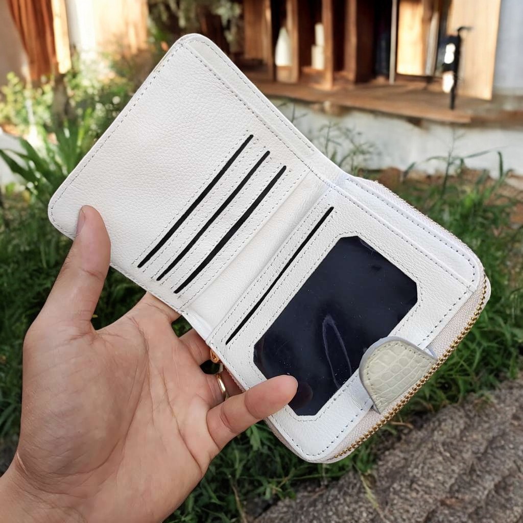 Ví nữ cầm tay nhiều ngăn Da bụng cá sấu bạch tạng!