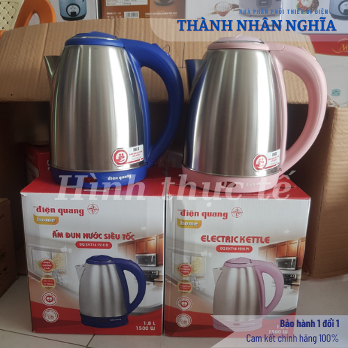 Ấm đun nước siêu tốc Điện Quang ĐQ EKT14 1518 Xanh Dương ( 1500W, 1.8L, inox 201 mờ, nhựa PP ) Hàng chính hãng