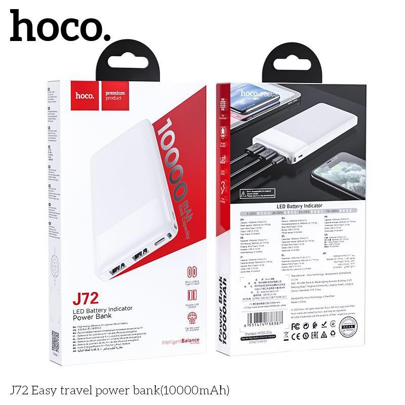 Pin Sạc Dự Phòng Hoco J72 10000mAh, J72A 20000mAh - 2 Cổng Ra 2A, Đèn Led Hiển Thị Năng Lượng, Công Tắc Tiện Lợi - Hàng Chính Hãng