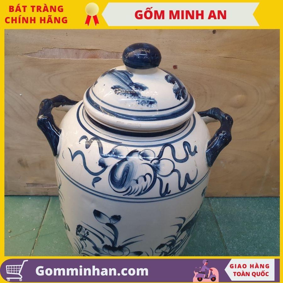 Hũ đựng gạo vẽ sen cá gốm Minh An Bát Tràng dung tích 10l đựng 8kg gạo