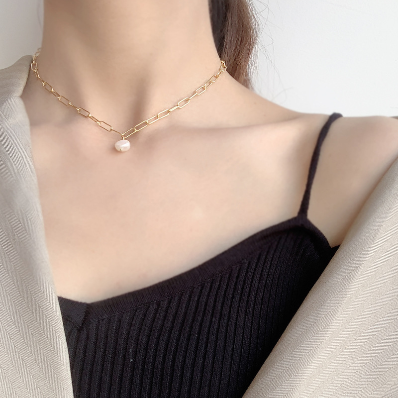 Dây chuyền vòng cổ hợp kim titan không han gỉ mix hạt châu basic đơn giản mà cá tính