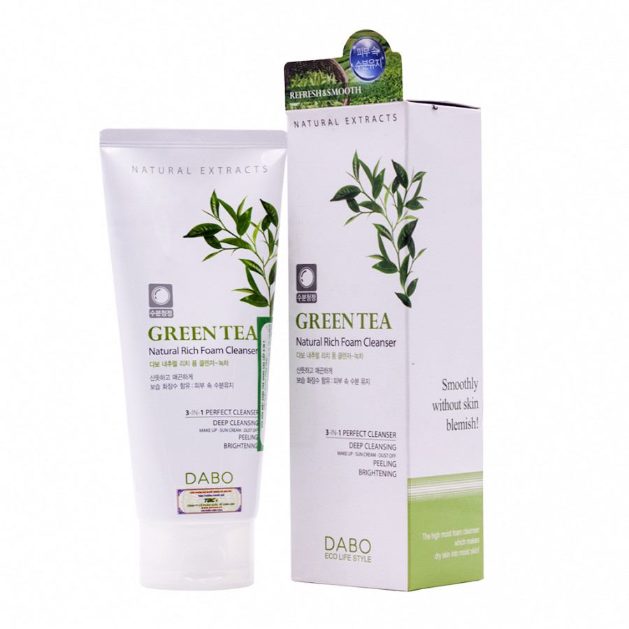 Sữa rửa mặt ngừa mụn cao cấp Hàn Quốc Dabo Green Tea 3 in 1 tinh chất trà xanh  – Hàng chính hãng.