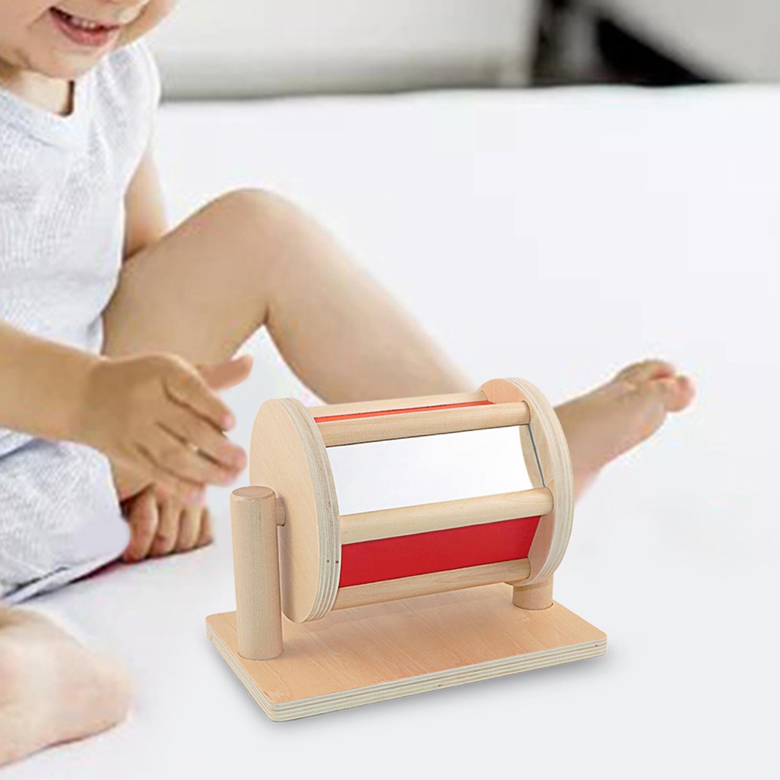 Montessori Materials Wooden Sensory Rotatable Drum Roller for 1-3 Year Old
