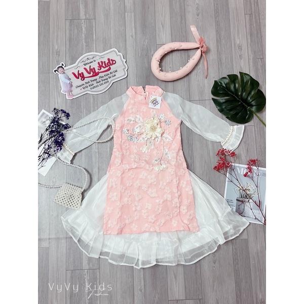 Áo dài bé gái thêu hoa cao cấp VyVy Kids Fashion