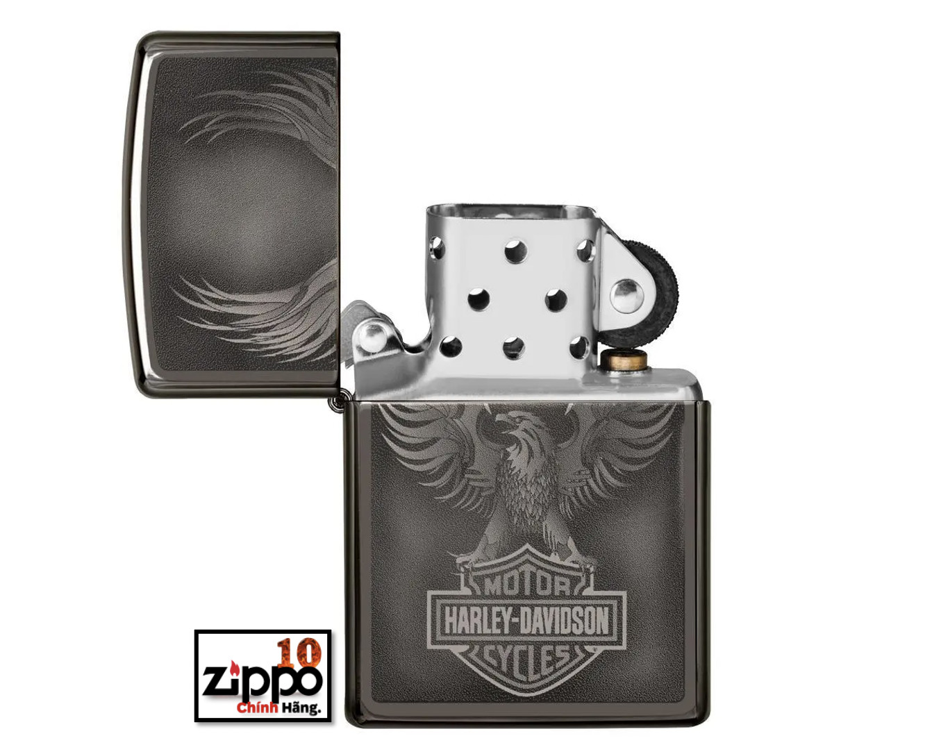 Bật lửa Zippo 49044 Harley-Davidson Bar &amp; Shield Logo Black Ice - Chính hãng 100%