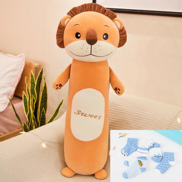 Gối Ôm Hình Thú Nhồi Bông Cưng Dài 60cm Siêu Mềm Đáng Yêu Dễ Thương Chất Liệu Cao Cấp An Toàn Cho Em Bé - Tặng Kèm Tất Cà Rốt-Sư Tử