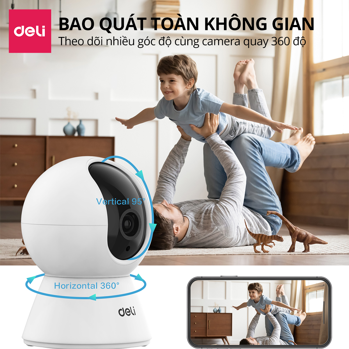 Camera WIFI IP DELI Hàng Chính Hãng Xoay 360 Độ Đàm Thoại 2 Chiều Mắt Nhìn Hồng Ngoại Theo Dõi Phát Hiện Chuyển Động