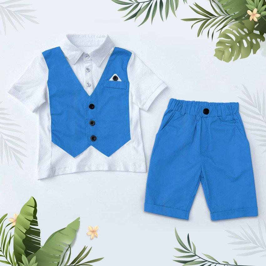 Bộ quần áo thun cộc tay cho bé.Trước áo được may giả gile, áo cho bé- h64