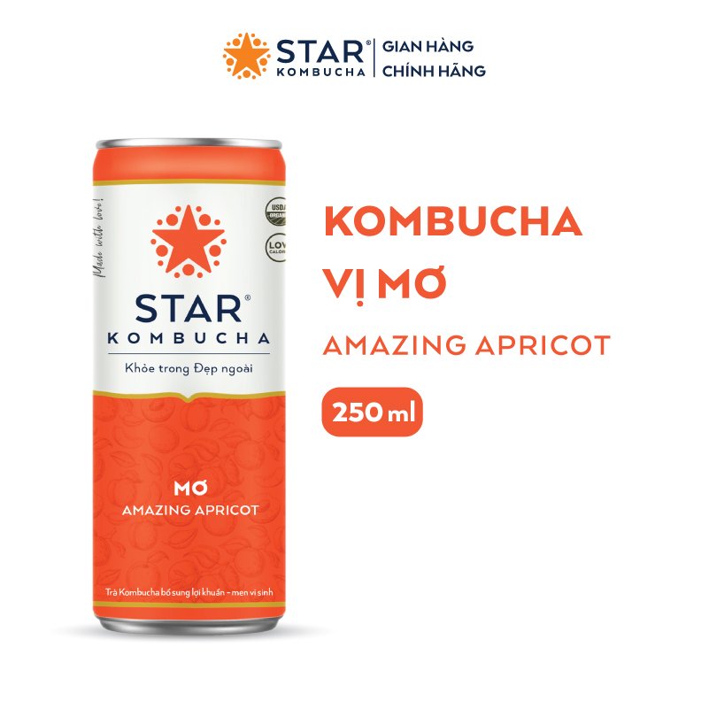 Thùng 12 lon thức uống lên men STAR KOMBUCHA Mơ/ Amazing Apricot (250ml/lon) Bật