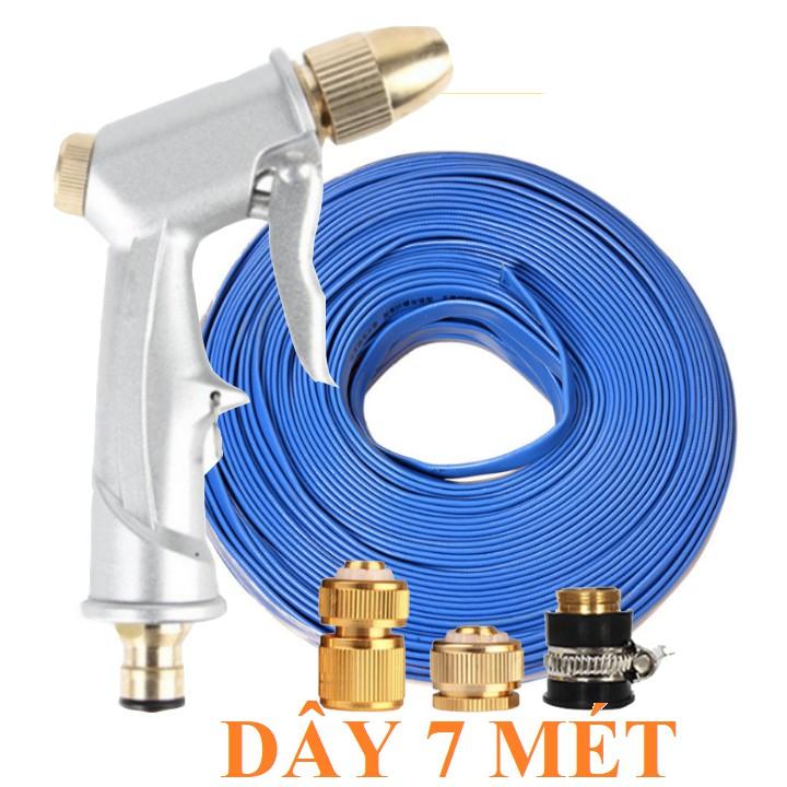 Bộ dây vòi xịt nước rửa xe, tưới cây . tăng áp 3 lần, loại 7m, 10m 206701 đầu đồng, cút đồng, tặng túi đựng bút - Vòi bạc, xanh dẹt7m