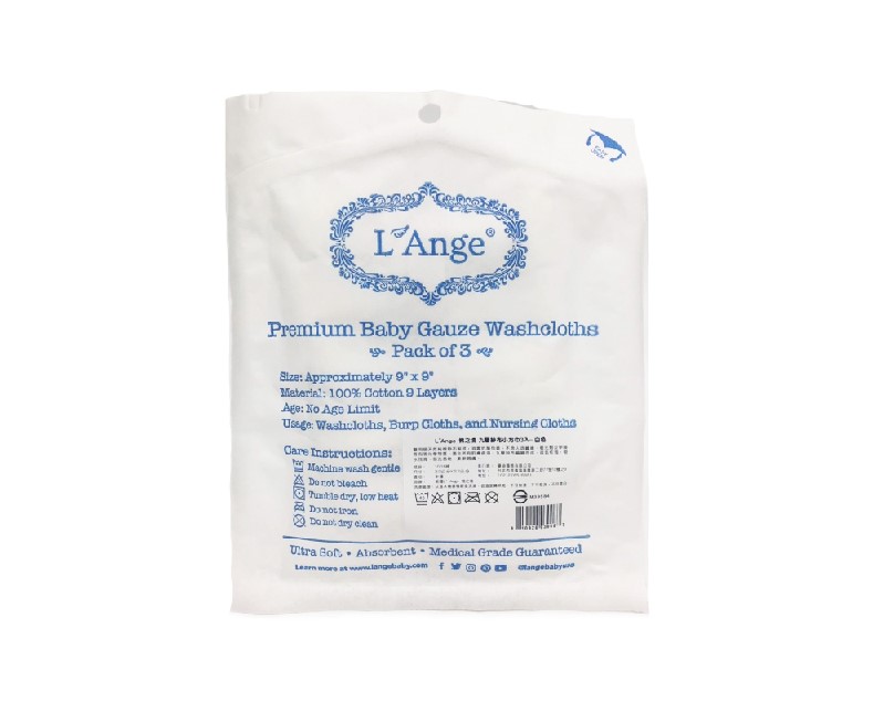 Khăn nhỏ vải bông 9 lớp L'Ange sợi bông cấp y tế và bao bì kháng khuẩn 22x22cm - Xanh