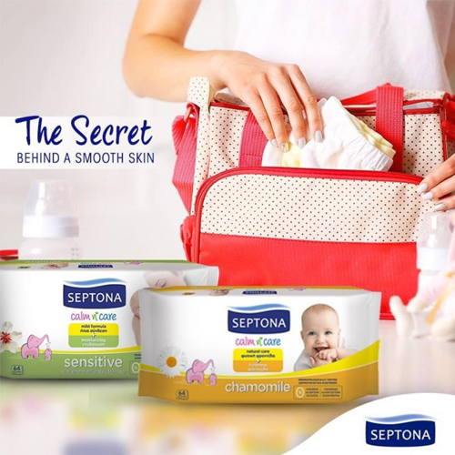 Khăn ướt cho bé SEPTONA Baby Wipes LID SENSITIVE dành cho da nhạy cảm 64 tờ