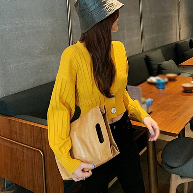 Áo Cardigan Dệt Kim Tay Dài Cổ Chữ V Dáng Rộng Phong Cách Hàn Quốc