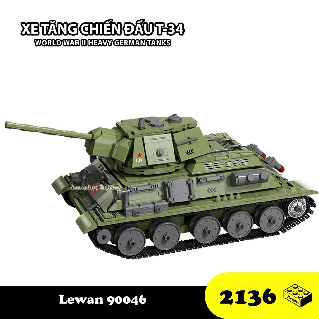 Đồ chơi Lắp ráp Xe tăng T34 Hoa Kỳ, Lewan LWCK 90046 Xếp hình thông minh, Mô hình quân sự