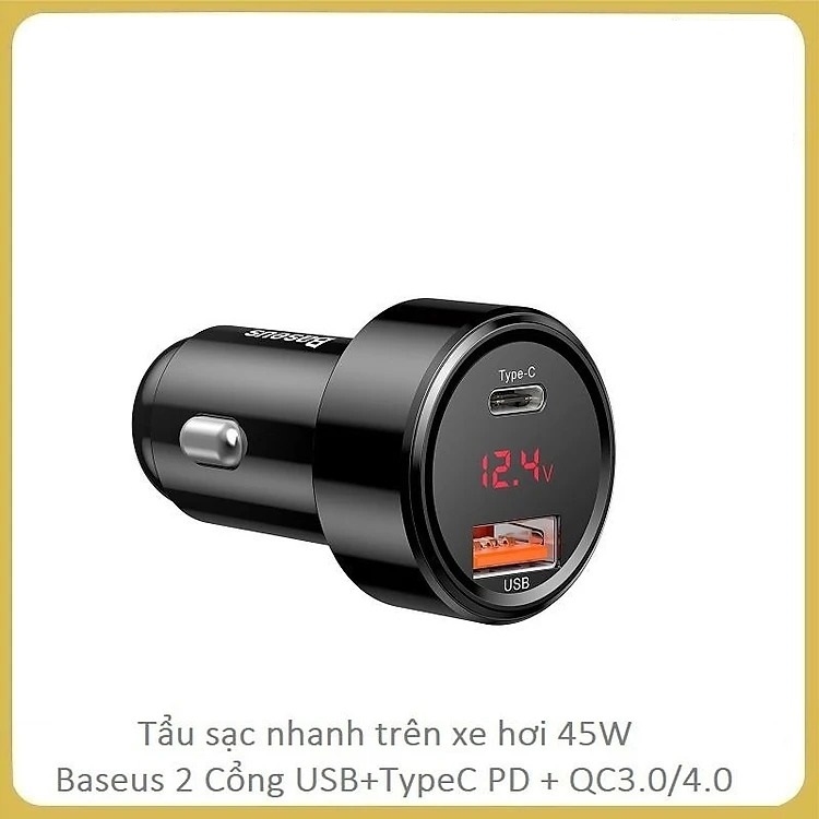 Hình ảnh Tẩu sạc cho ô tô Baseus sạc nhanh 45W chuẩn PD , Q.C 3.0 - Hàng Chính Hãng