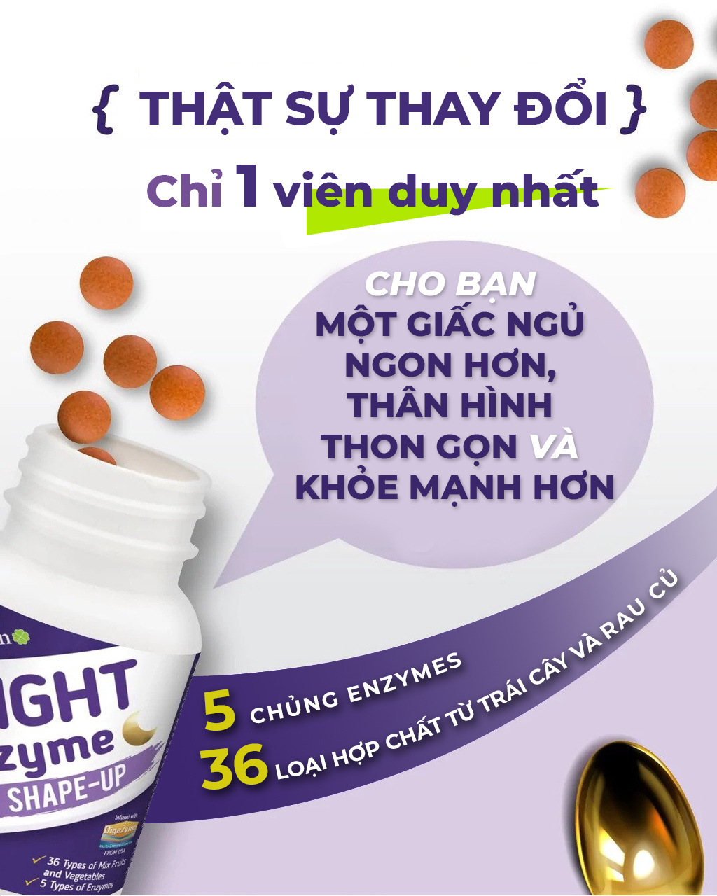 Viên Uống An Thần, Cải Thiện Giấc Ngủ,Hỗ Trợ Giảm Cân, Detox Cơ Thể Trunight N'zyme Ujuwon - Hộp 30 Viên