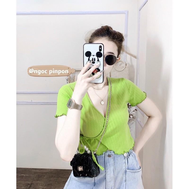 Áo đắp chéo lên hình thật siêu đẹp nhé khách ️Chất thun gân mịn -N