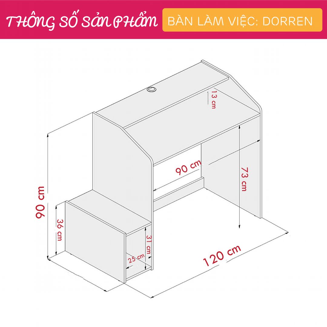 Bàn làm việc, bàn học gỗ hiện đại SMLIFE Dorren | Gỗ MDF dày 17mm chống ẩm | D120xR50xC90cm