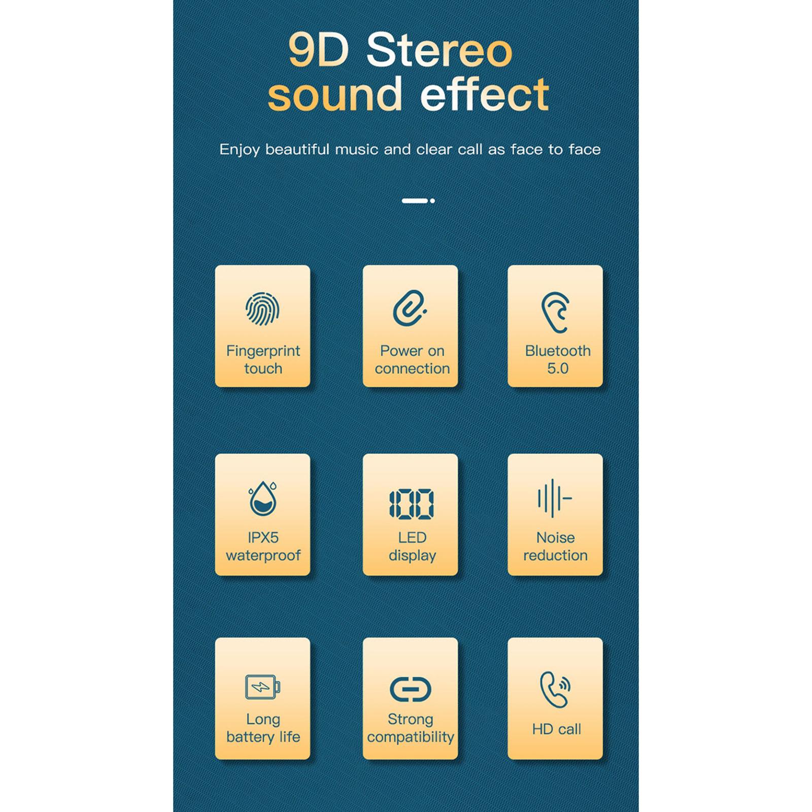 Touch Control Waterproof Bluetooth Earbuds Headsets Earphones 500mAh Charging Box