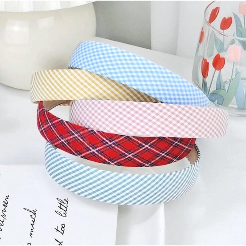 Băng đô cài tóc hoạ tiết hoa/ caro/ màu trơn phong cách Hàn Quốc dễ thương dành cho nữ