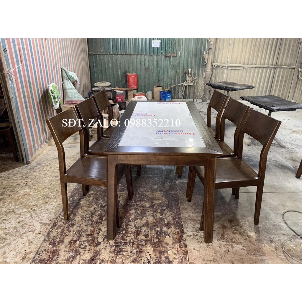 Bàn ghế ăn gỗ sồi cao cấp (bàn 160cm mặt bàn cải trắng+6 ghế tựa lưng thấp)
