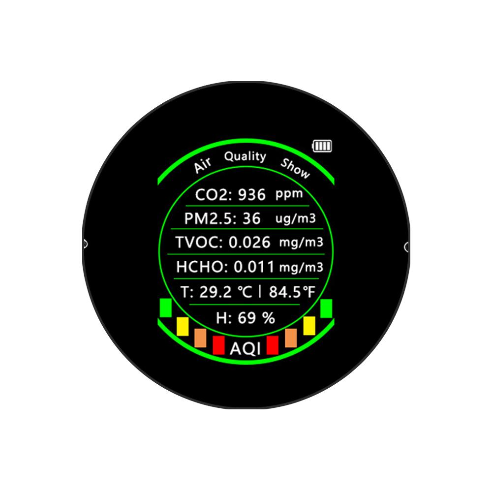 Tuya Wifi 7in1 Multifunctional Air Quality Meter PM2.5 CO2 TVOC HCHO AQI Temperature Humidity Tester Portable Color Display Carbon Dioxide Detector with Alarm Threshold Function
