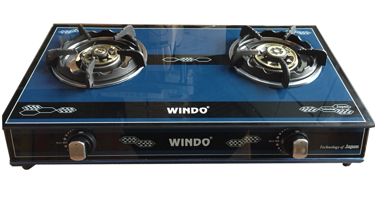 Bếp Gas Đôi mặt kiếng cao cấp Windo , điếu gan, chén đồng W8080 - Hàng Chính Hãng