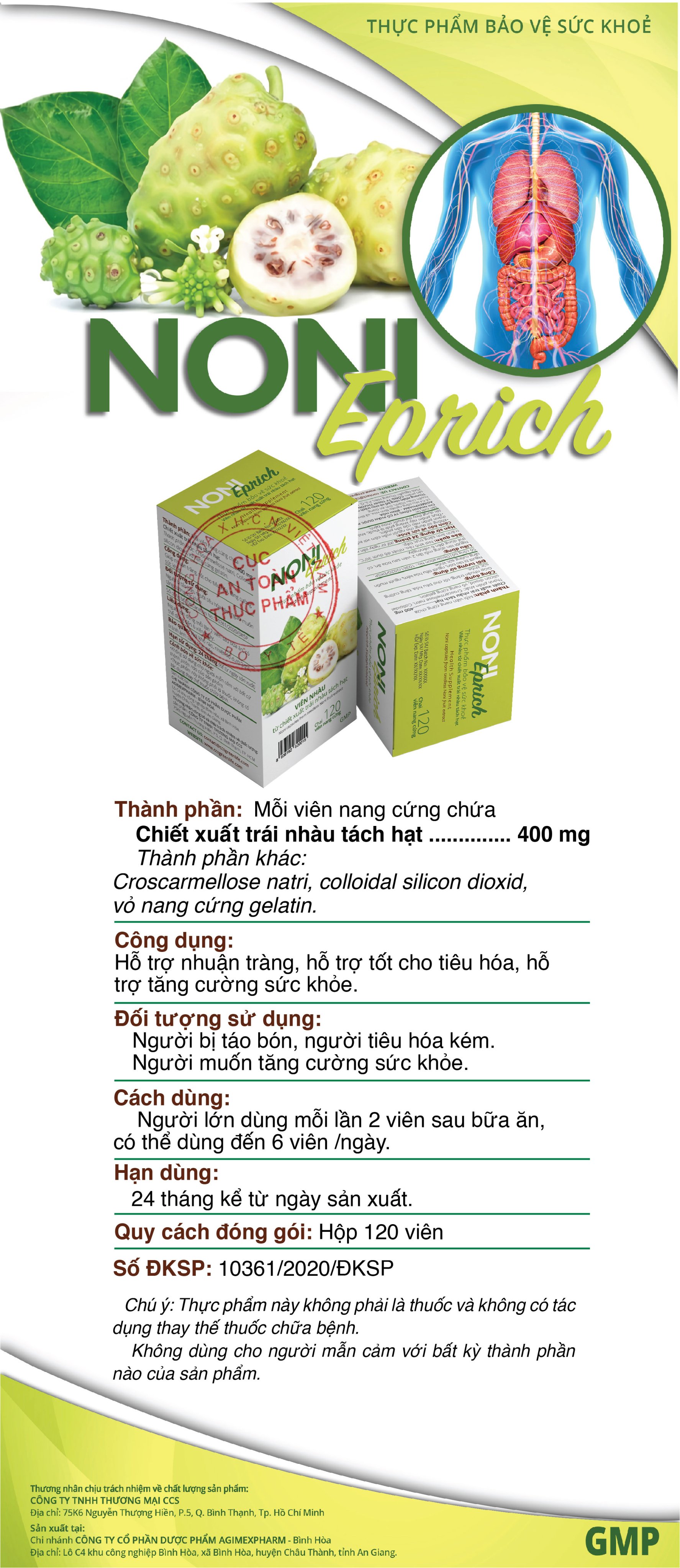 Thực phẩm chức năng viên Nhàu Noni Eprich - CCS Green Life - 120 viên 