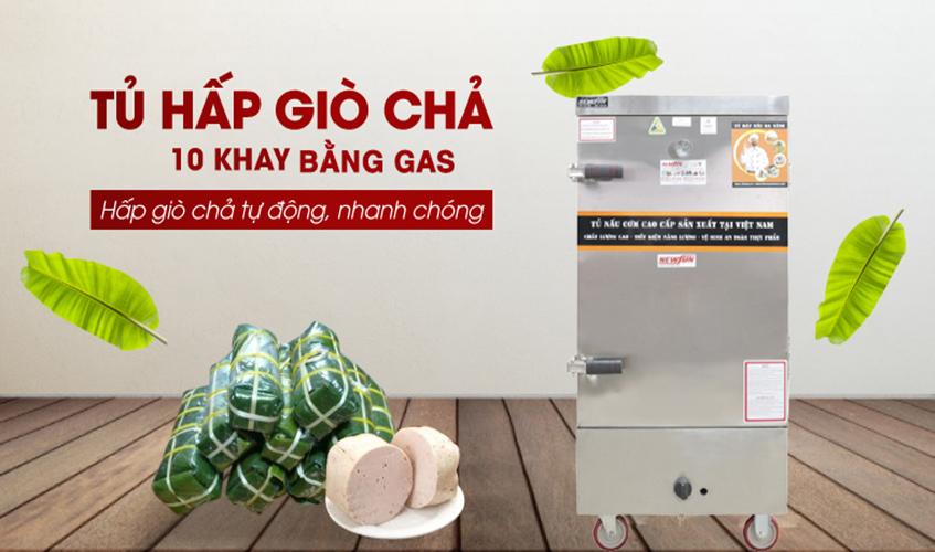 Tủ Hấp Giò Chả, Thực Phẩm 60 Kg Bằng Gas 10 Khay NEWSUN, Năng Suất Cao - Hàng Chính Hãng