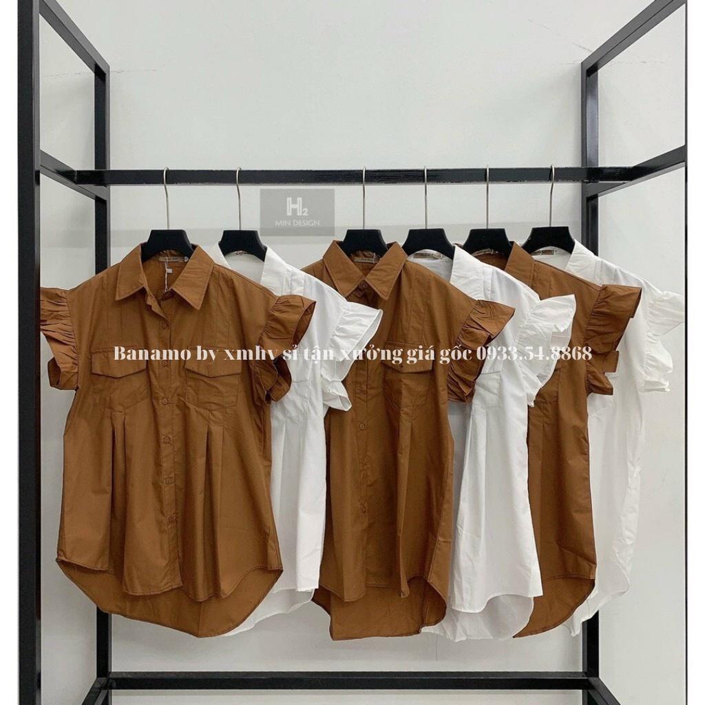 Áo sơ mi nữ cộc tay bèo cánh tiên hàng thiết kế thời trang sơ mi cộc tay bèo cánh tiên 3931