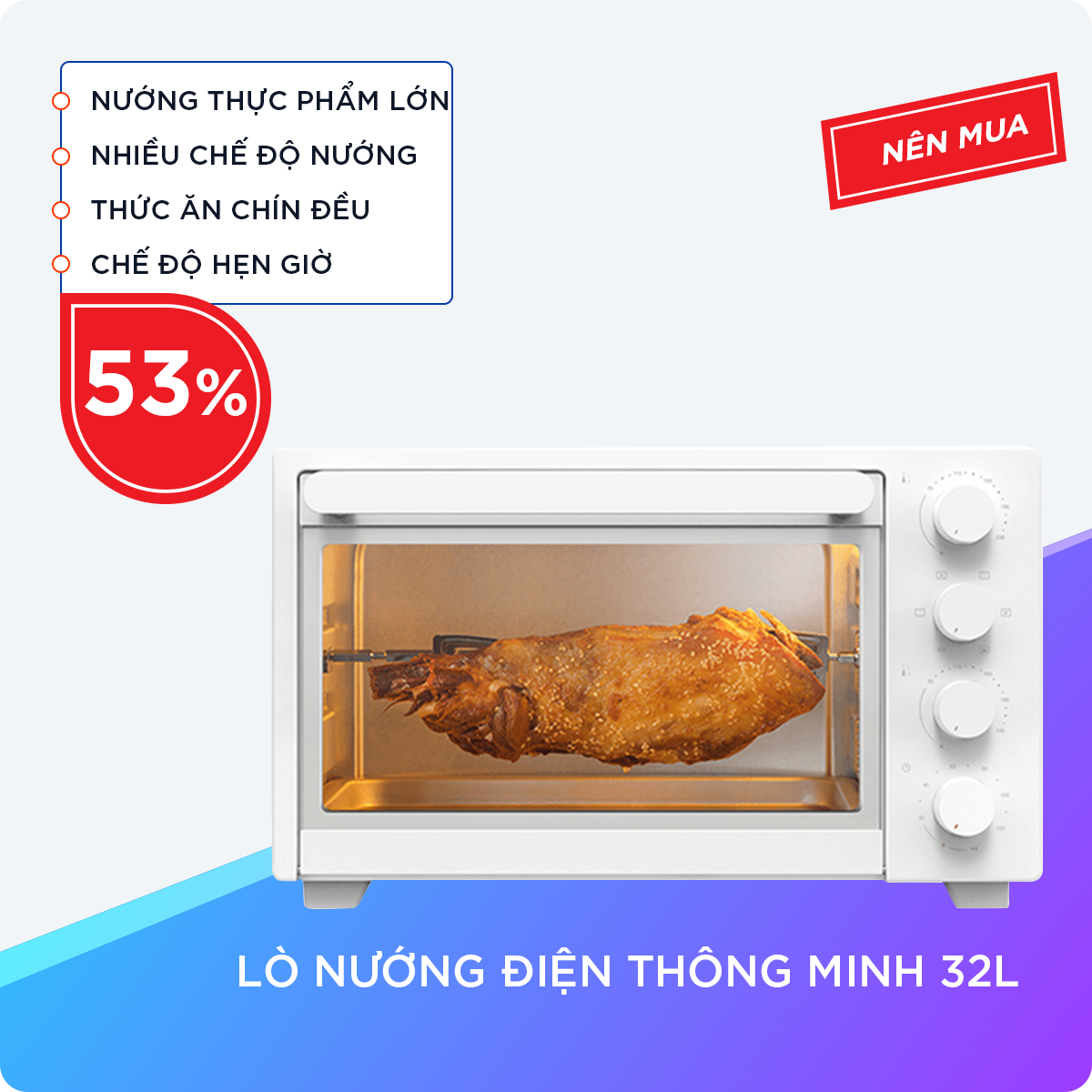 Lò Nướng Điện Thông Minh 32L Công Nghệ Hiện Đại Tiện Lợi Cho Gia Đình