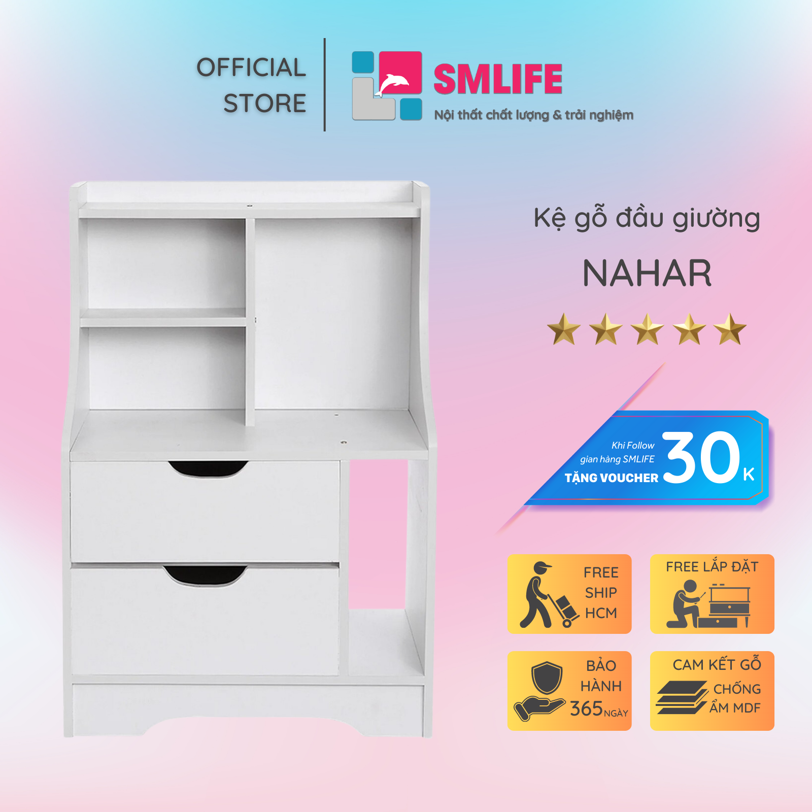 Kệ Đầu Giường Phòng Ngủ Nhỏ Gọn  SMLIFE Nahar