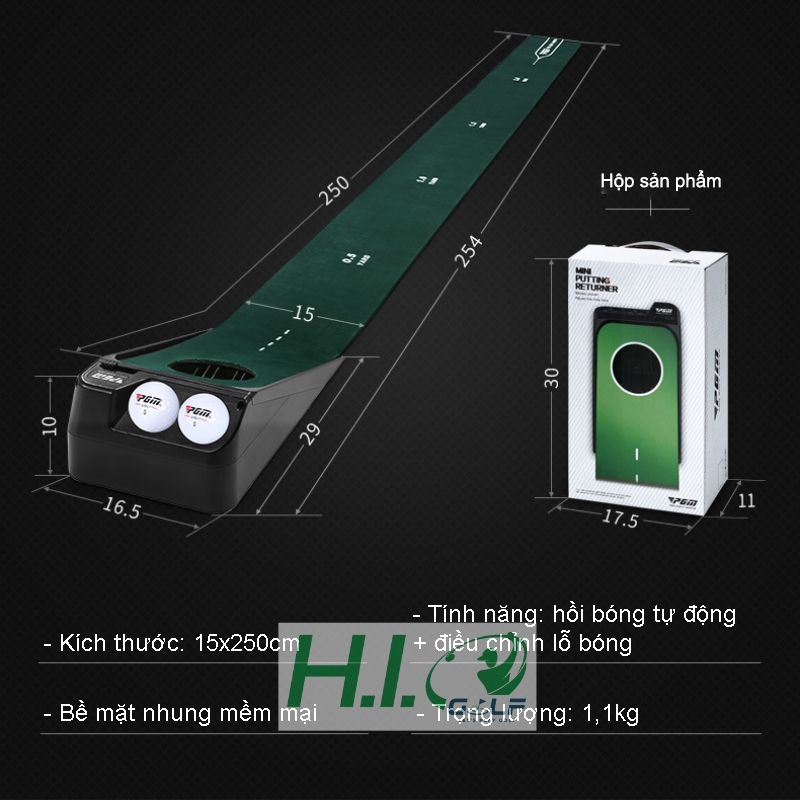 Thảm tập Putt Golf PGM hồi bóng tự động bằng điện – CH318