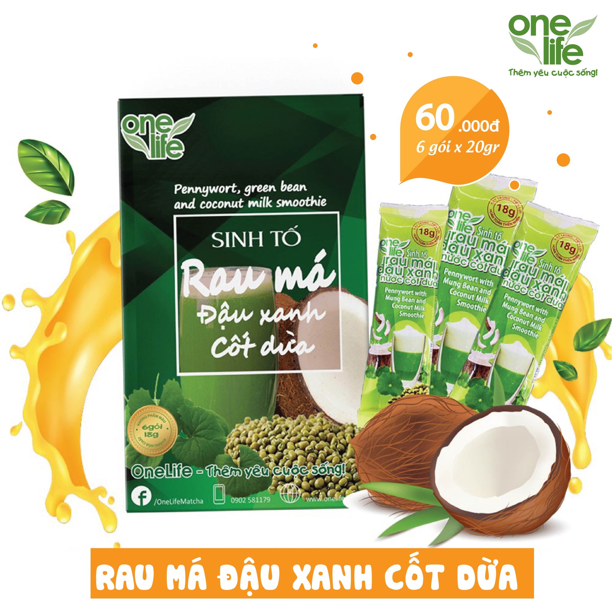 Sinh Tố Rau Má Đậu Xanh Cốt Dừa OneLife (Hộp 6 gói)