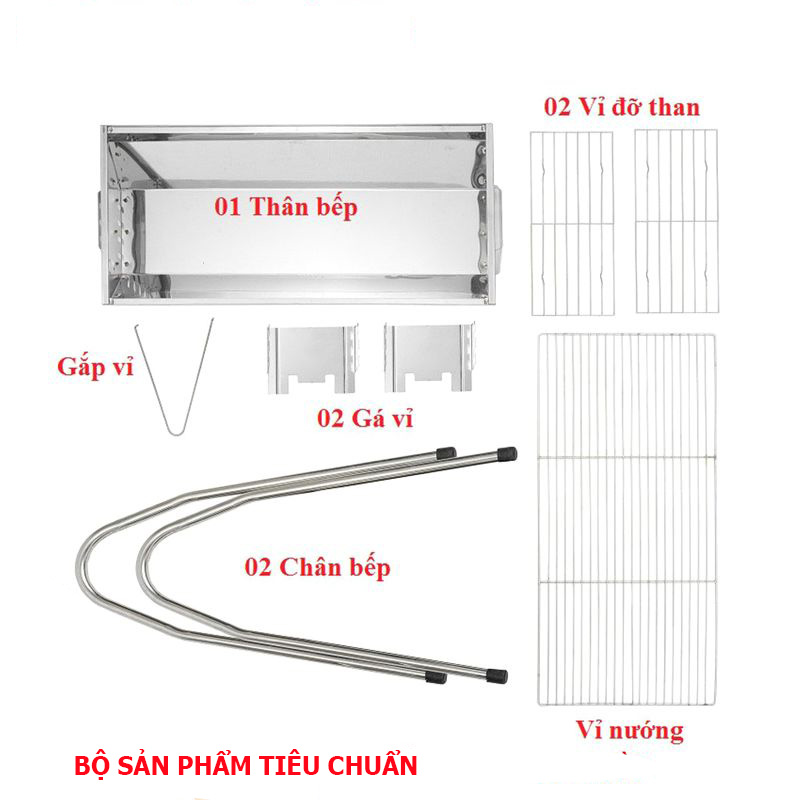 Bếp nướng than hoa Inox cỡ Đại, Chiều cao vỉ thay đổi GS915. Tặng kẹp nướng inox