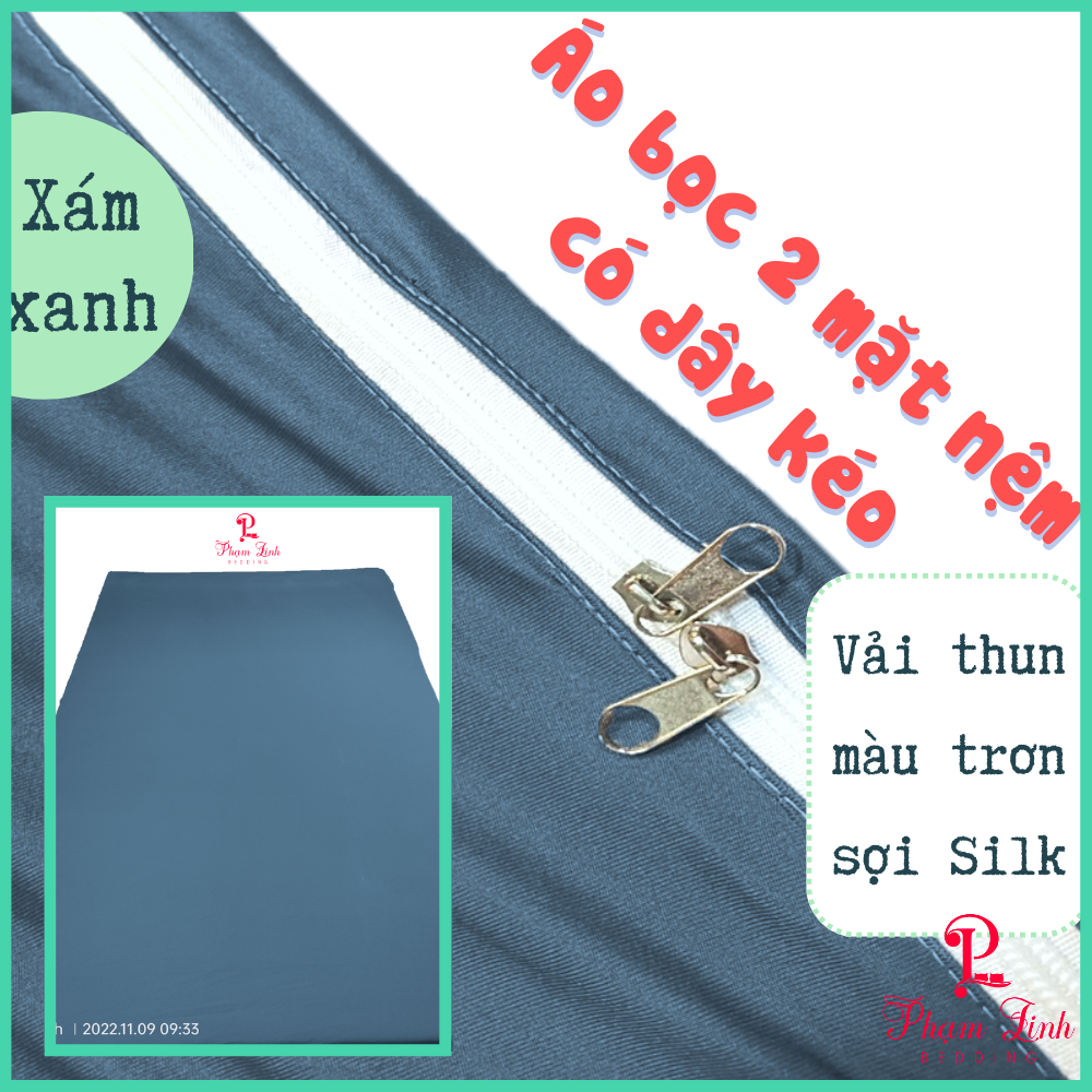 Áo bọc nệm 2 mặt dây kéo vải thun sợi siu màu trơn Hàn Quốc vỏ bọc bảo vệ nệm nguyên tấm không chia ngăn co dãn
