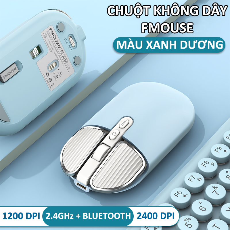 Chuột không dây FMOUSE M203 sạc pin siêu mỏng kết nối bluetooth và chip USB 2.4GHz dùng cho pc, laptop, tivi, điện thoại - Hàng Chính Hãng