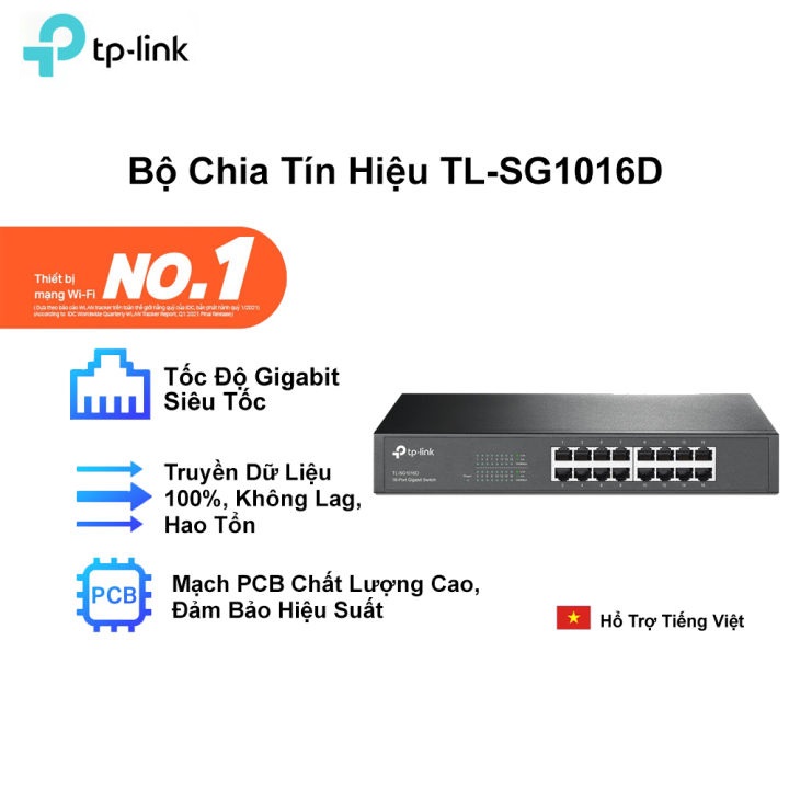 TP-Link TL-SG1016D - Switch Lắp Tủ/Để bàn 16 Cổng Tốc Độ Gigabit - Hàng Chính Hãng