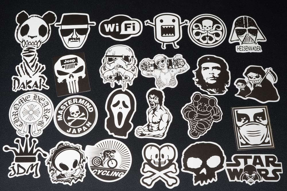 Bộ sticker chủ đề Black White Trắng Đen mẫu mới 2020 - trang trí mũ bảo hiểm xe máy, xe đạp, laptop, vali, điện thoại, đàn, skateboard, tủ quần áo, nắp lưng điện thoại... chống nước, lâu phai dễ sử dụng