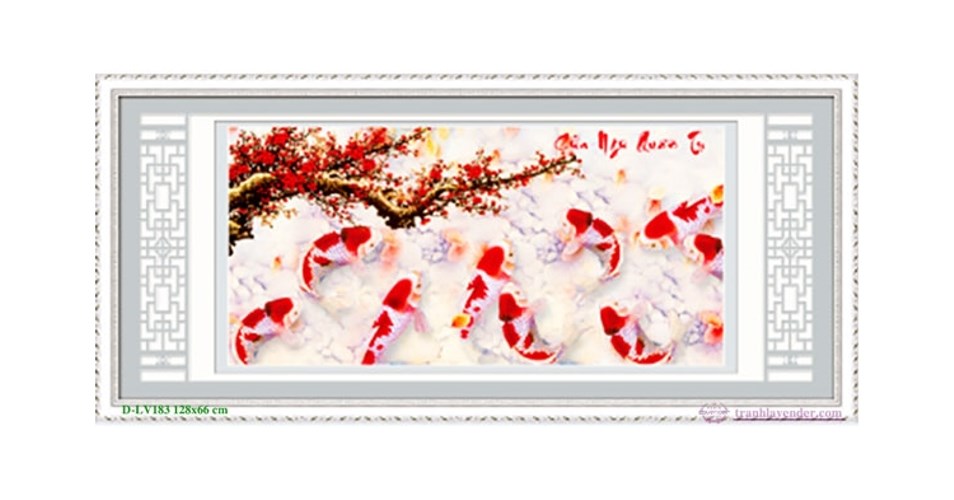 Tranh đính đá cửu ngư quần hội LV183 - 128 x 66 cm - chưa đính
