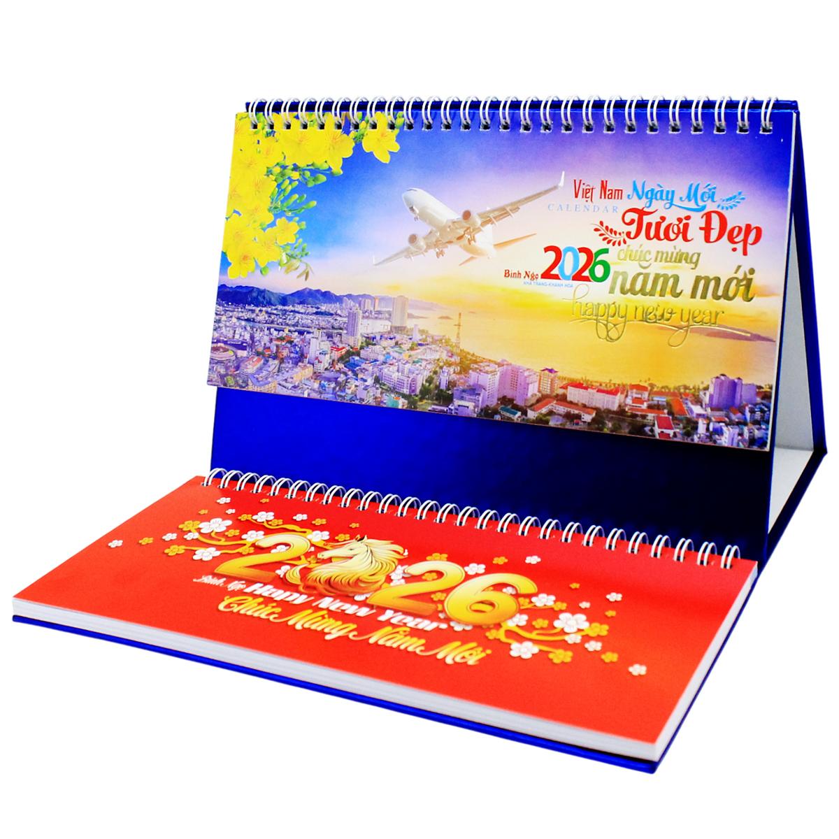 Lịch Để Bàn 2 Lò Xo - Việt Nam Ngày Mới Tươi Đẹp - NST 72B