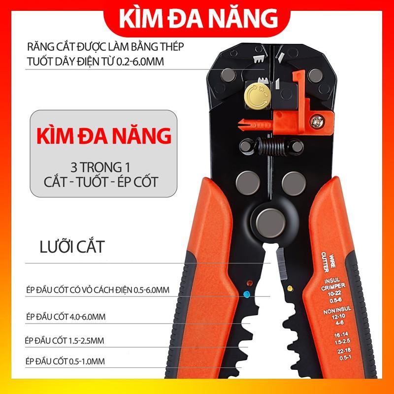 Kìm tuốt dây điện, dây cáp, bấm cos đa năng 0.2 - 6mm