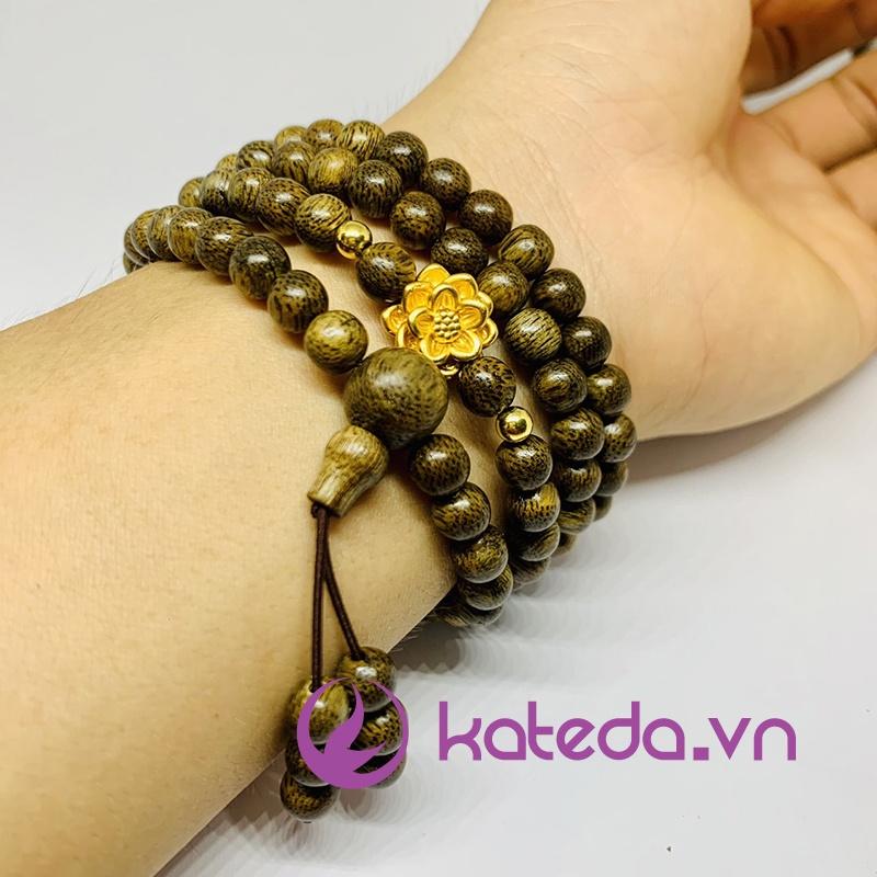 Vòng trầm tốc mix charm sen bạc S999 mạ vàng