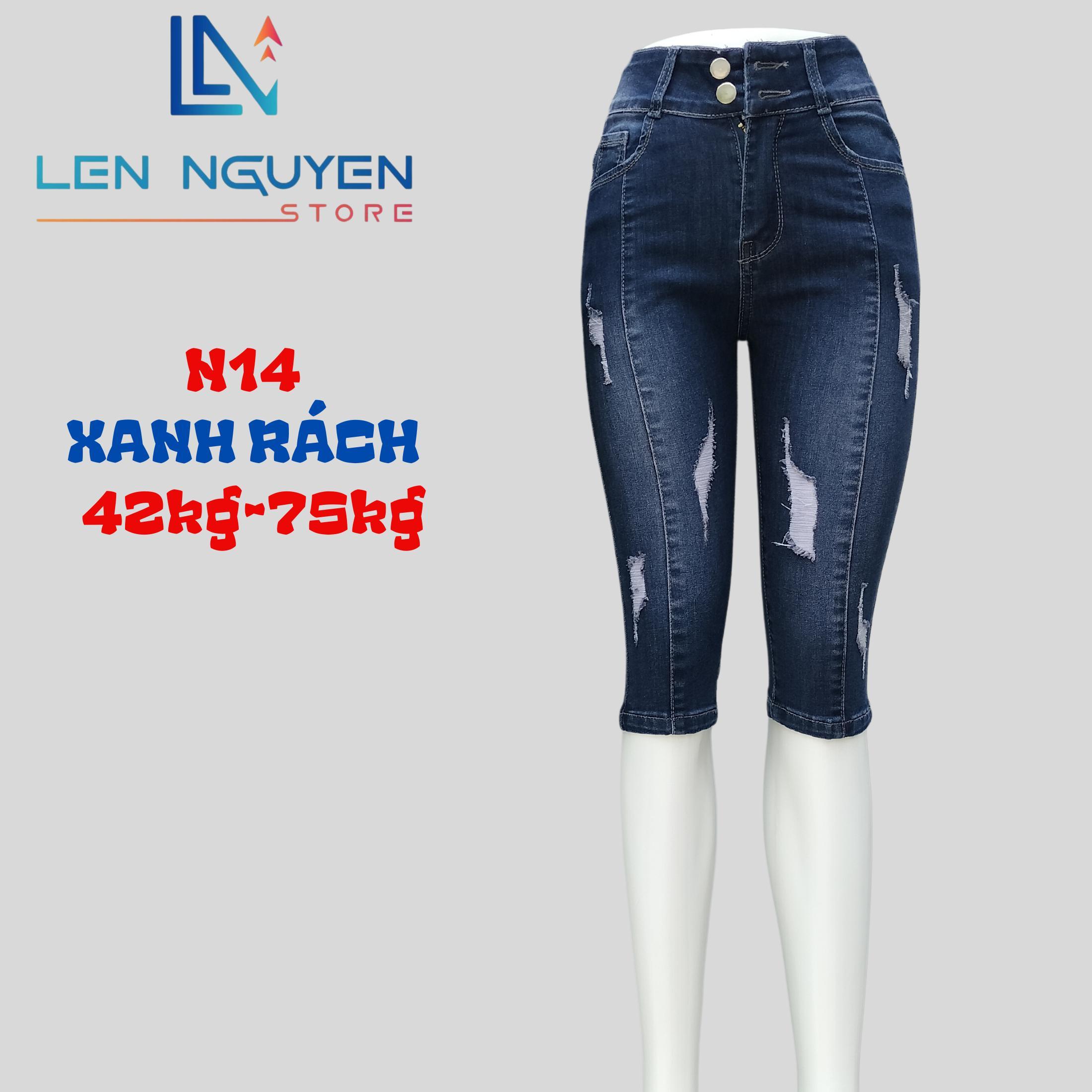 N14_Quần jean nữ, ngố 7 tất, lưng cao, quần bò nữ dáng ôm, quần rin nữ có big size, cho 42kg đến 75k - Xám Rách