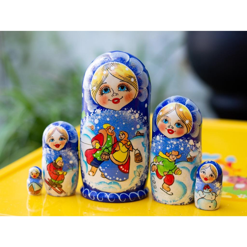 (RẤT DỄ THƯƠNG) BỘ BÚP BÊ NGA MATRYOSHKA 5 LỚP 15CM &quot;LỄ HỘI MÙA ĐÔNG&quot; QUÀ LƯU NIỆM NGA CỰC ĐẸP VÀ ĐỘC ĐÁO GIÁ ƯU ĐÃI