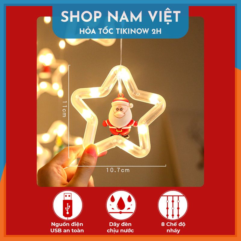 Dây LED Rèm Trang Trí Giáng Sinh 10 Chi Tiết Ngang 3m, Kèm Remote - Chính Hãng NAVIVU